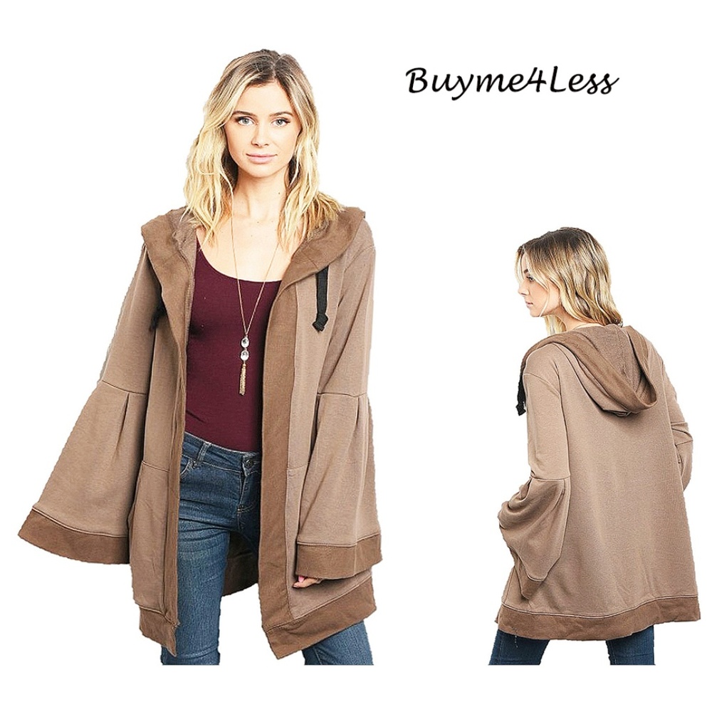 Mocha Oversized Bell Sleeve Hooded Sweater Jacket